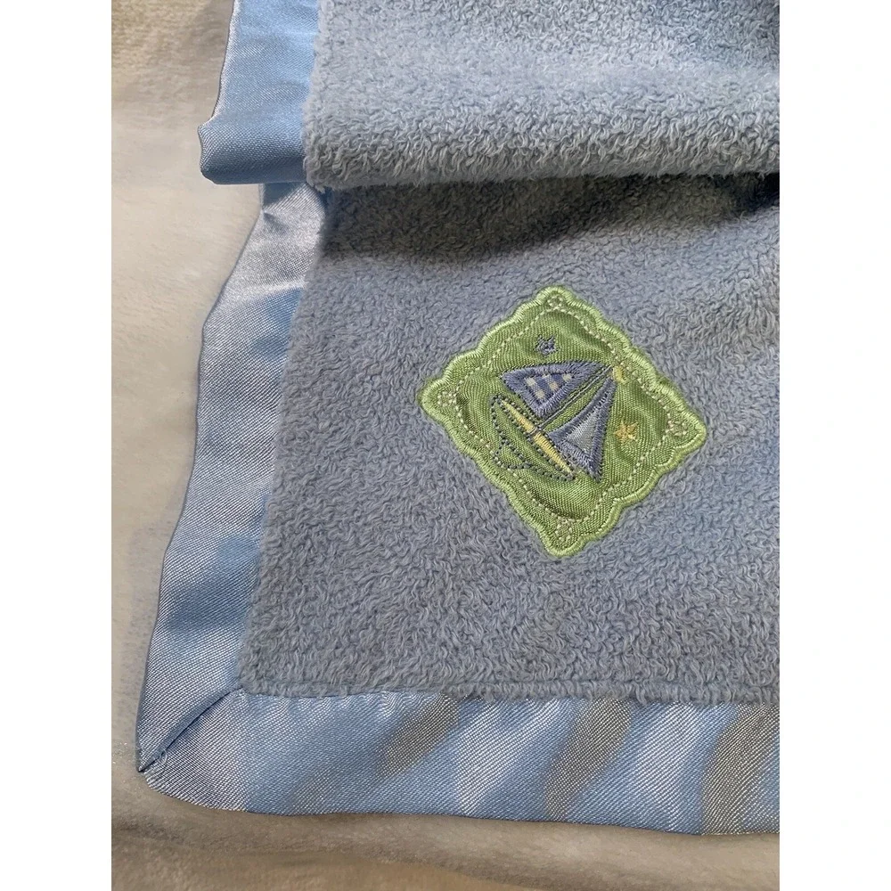 Baby Essentials Blue Puppy‎ Lovey Sailboat Security Blanket Satin Trim RARE NWOT